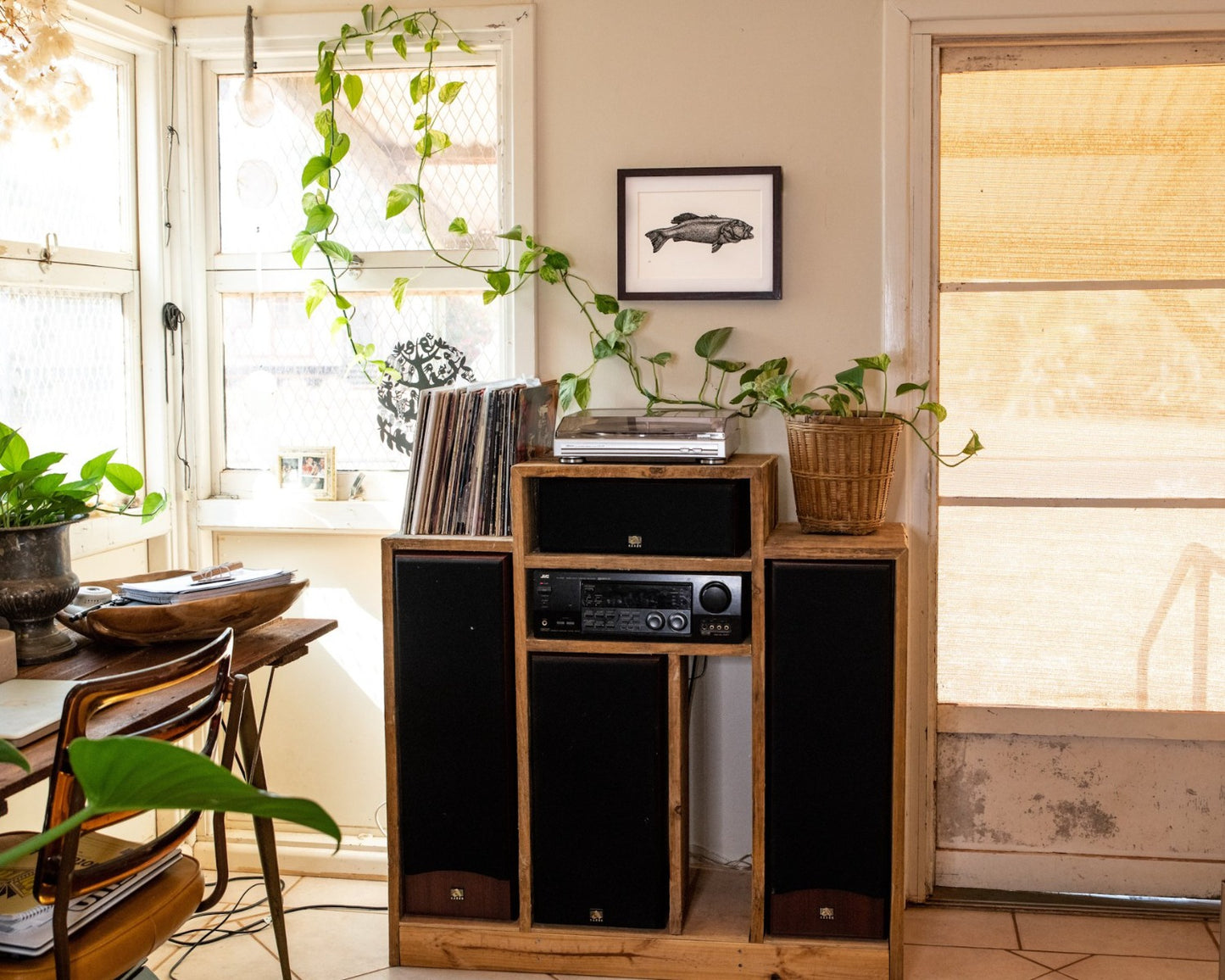 Coral trout print in cluttered warm home