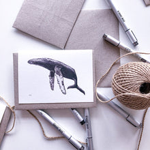 Load image into Gallery viewer, Hand drawn humpback whale greeting card on recycled paper by elk draws