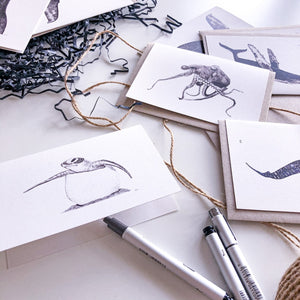 Hand drawn black and white greeting cards by elk draws