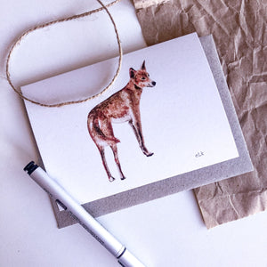 hand drawn coloured dingo greeting card by elk draws
