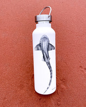 Load image into Gallery viewer, Leopard shark water bottle by elk draws and underwater 750ml insulated stainless steel sitting on red dirt