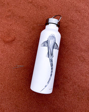 Load image into Gallery viewer, Leopard shark water bottle by elk draws and underwater 750ml insulated stainless steel laying on red dirt