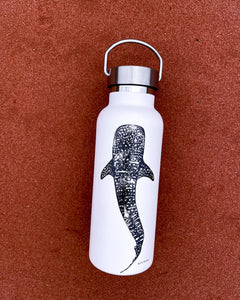 Whaleshark artwork by elk draws on white insulated drink bottle