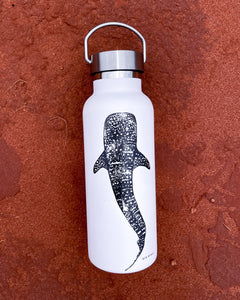 Whaleshark artwork by elk draws on white insulated drink bottle