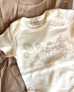 organic cotton baby onesie newborn present elk draws clothing wildflower design