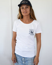 Load image into Gallery viewer, girl wearing white tshirt covid19 corona virus slim fit organic art by elk draws