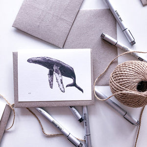 Hand drawn humpback whale greeting card on recycled paper by elk draws