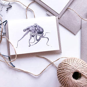 elk draws octopus hand drawn greeting card