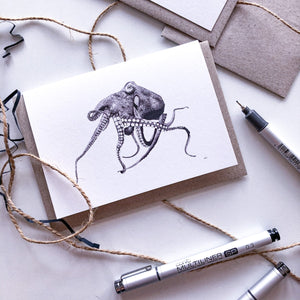 elk draws octopus hand drawn greeting card