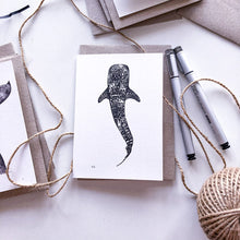 Load image into Gallery viewer, Hand drawn black and white whale shark greeting card by elk draws