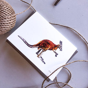 Hand drawn kangaroo greeting card on recycled paper elk draws