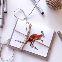 Load image into Gallery viewer, Hand drawn kangaroo greeting card on recycled paper elk draws