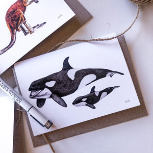 elk draws orca hand drawn greeting card