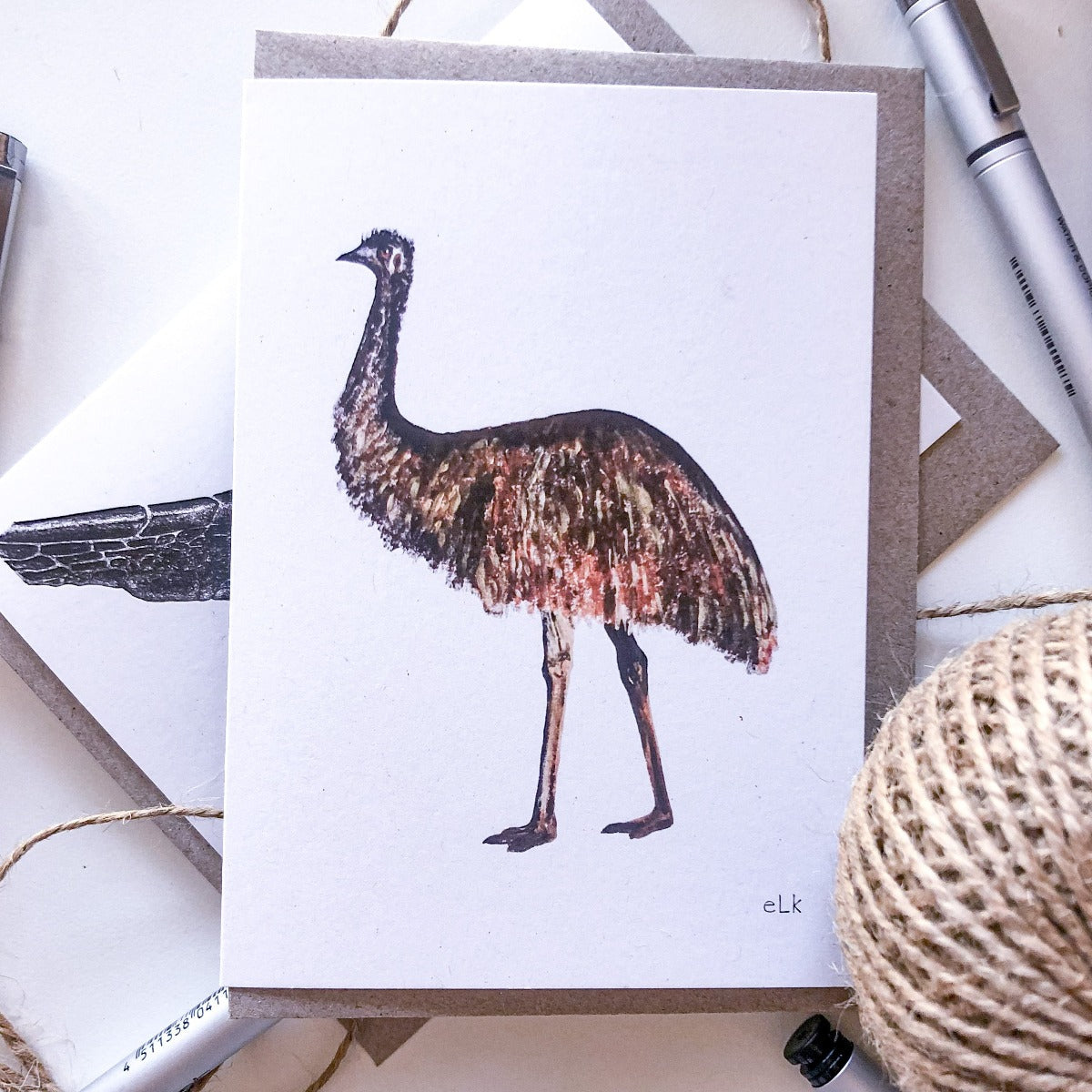 elk draws emu hand drawn greeting card on recycled paper