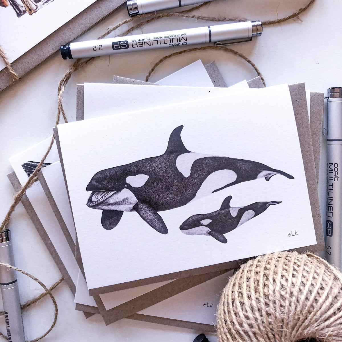 elk draws orca hand drawn greeting card