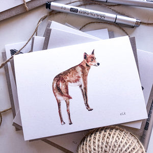 hand drawn coloured dingo greeting card by elk draws