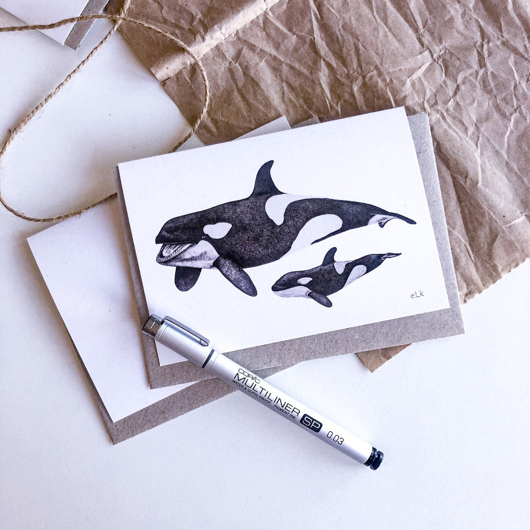 elk draws orca hand drawn greeting card