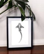 Load image into Gallery viewer, leopard shark to raise money for mental health hand drawn in black frame modern home