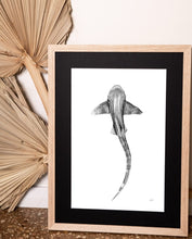Load image into Gallery viewer, leopard shark to raise money for mental health hand drawn in oak frame dried palm leaves modern home