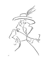 Load image into Gallery viewer, Women standing in hat with glass champagne drawing by elk draws eleanor killen