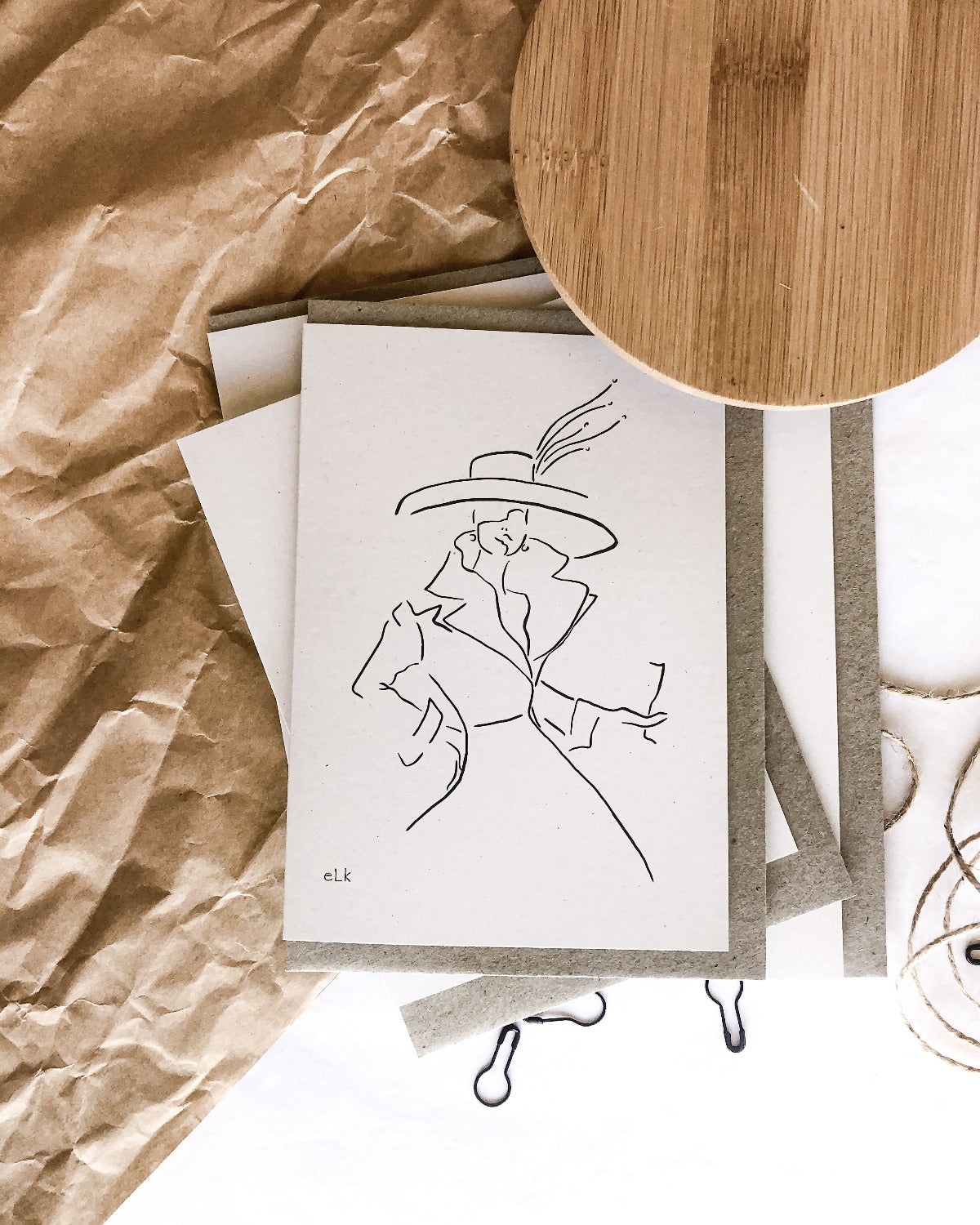 bundle of four recycled gift cards with elk draws nude line art