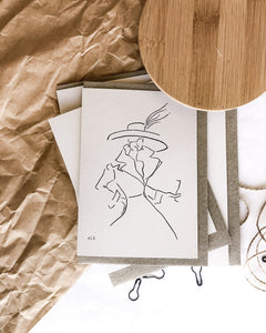bundle of four recycled gift cards with elk draws nude line art