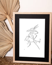 Load image into Gallery viewer, line drawing of lady in oak frame modern home