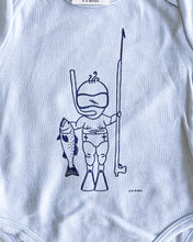 Load image into Gallery viewer, Baby blue organic cotton onesie with baby spearo on it.