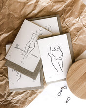 Load image into Gallery viewer, 100% post consumer recycled waste greeting card with nude art by elk draws on the front of a pregnant woman expecting a bub