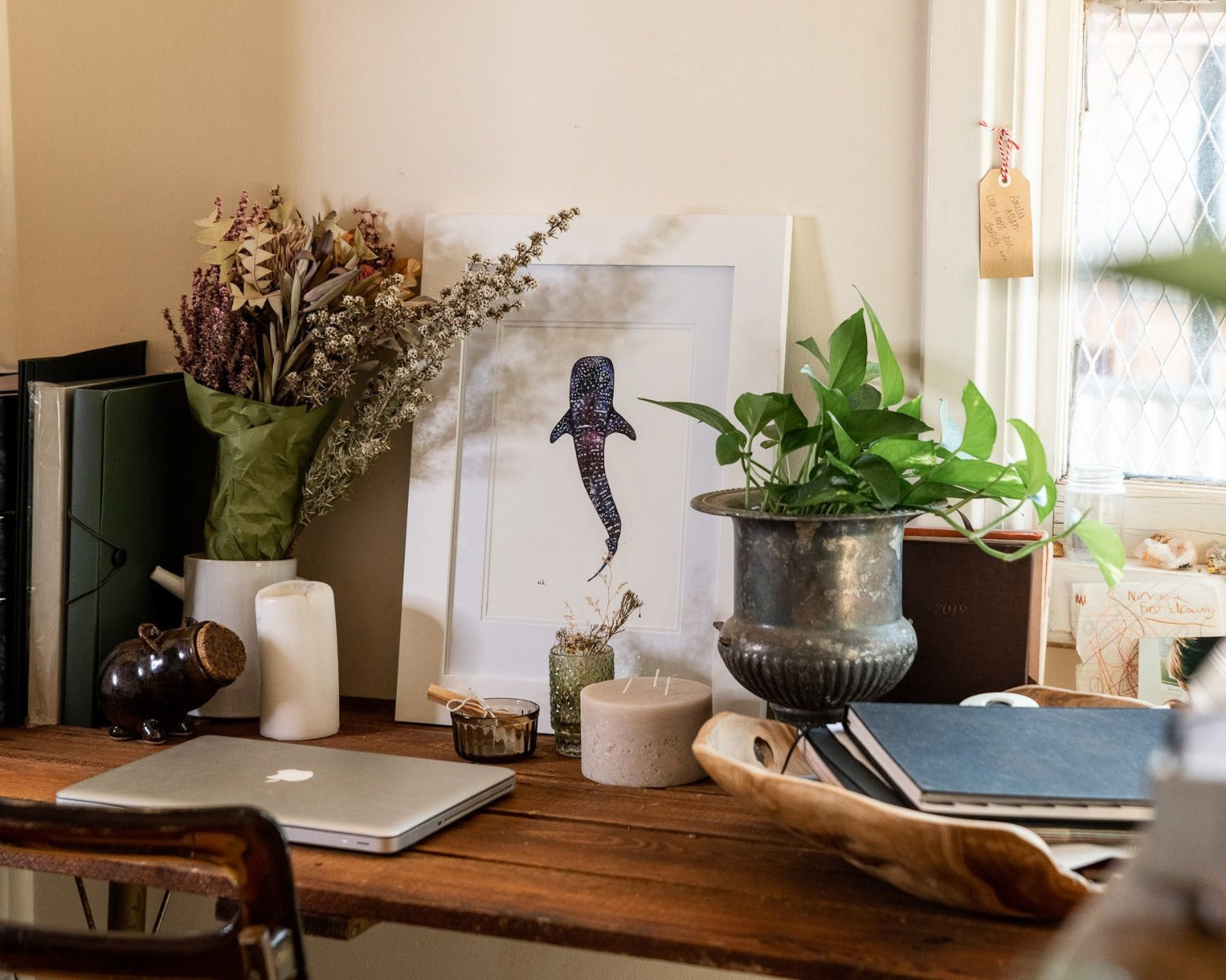 coloured whaleshark print on desk