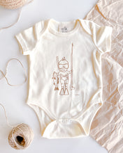 Load image into Gallery viewer, Baby Ecru organic cotton onesie with baby spearo on it.