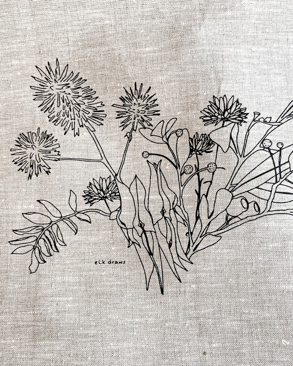 wildflower design by elk draws 100% linen tea towel kitchen sustainable gift