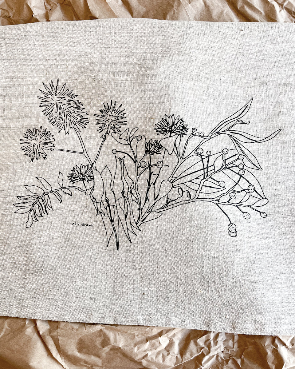 wildflower design by elk draws 100% linen tea towel kitchen sustainable gift