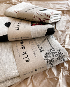 Bundle of three 100% linen tea towels elk draws sustainable