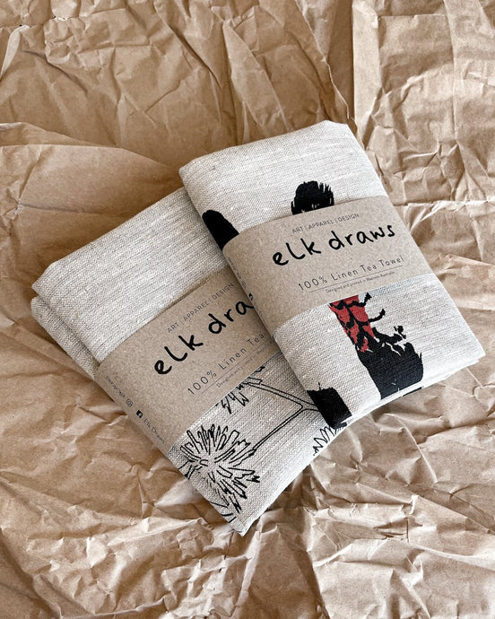 TWO elk draws 100% linen tea towel kitchen style minimalist sustainable bundle tea towels