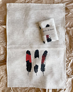 THREE elk draws 100% linen tea towel kitchen style minimalist sustainable bundle tea towels cockatoo feather